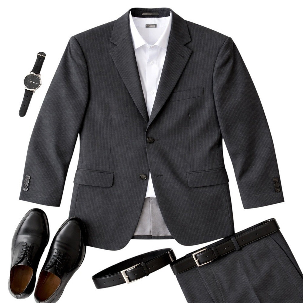 Calvin Klein 100% Wool Pinstripe Sport Coat Blazer 46R Gray Black Suit Jacket